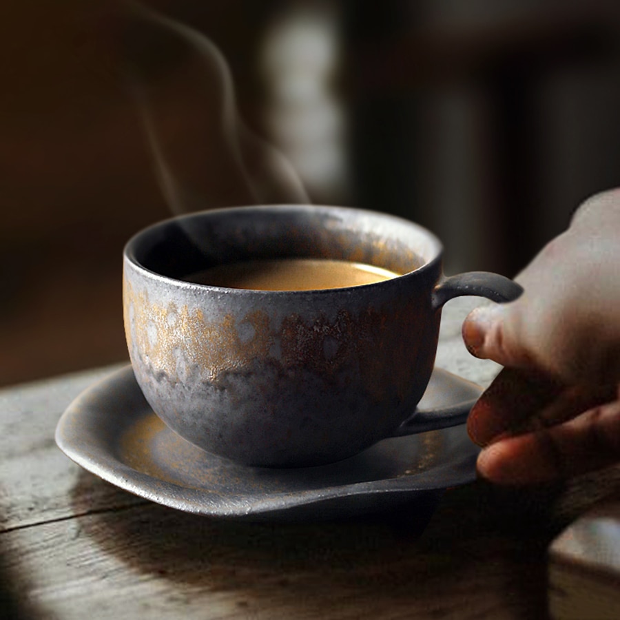 Japanska porslin tekoppar retro kaffekopp vintage hushållsvatten kopp mugg svart tazas de ceramica creativas latte kopp tekopp