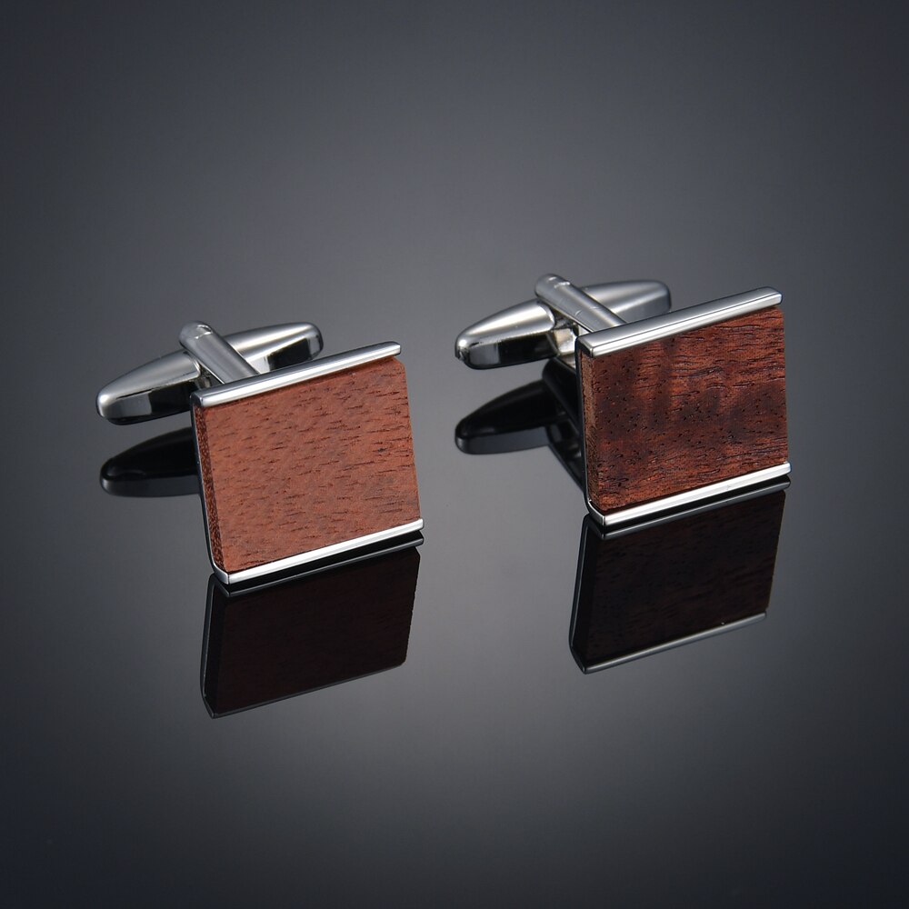 Square wooden Cufflinks for high-end men's French business cuffs, solid wood pattern, French sleeve nails customization
