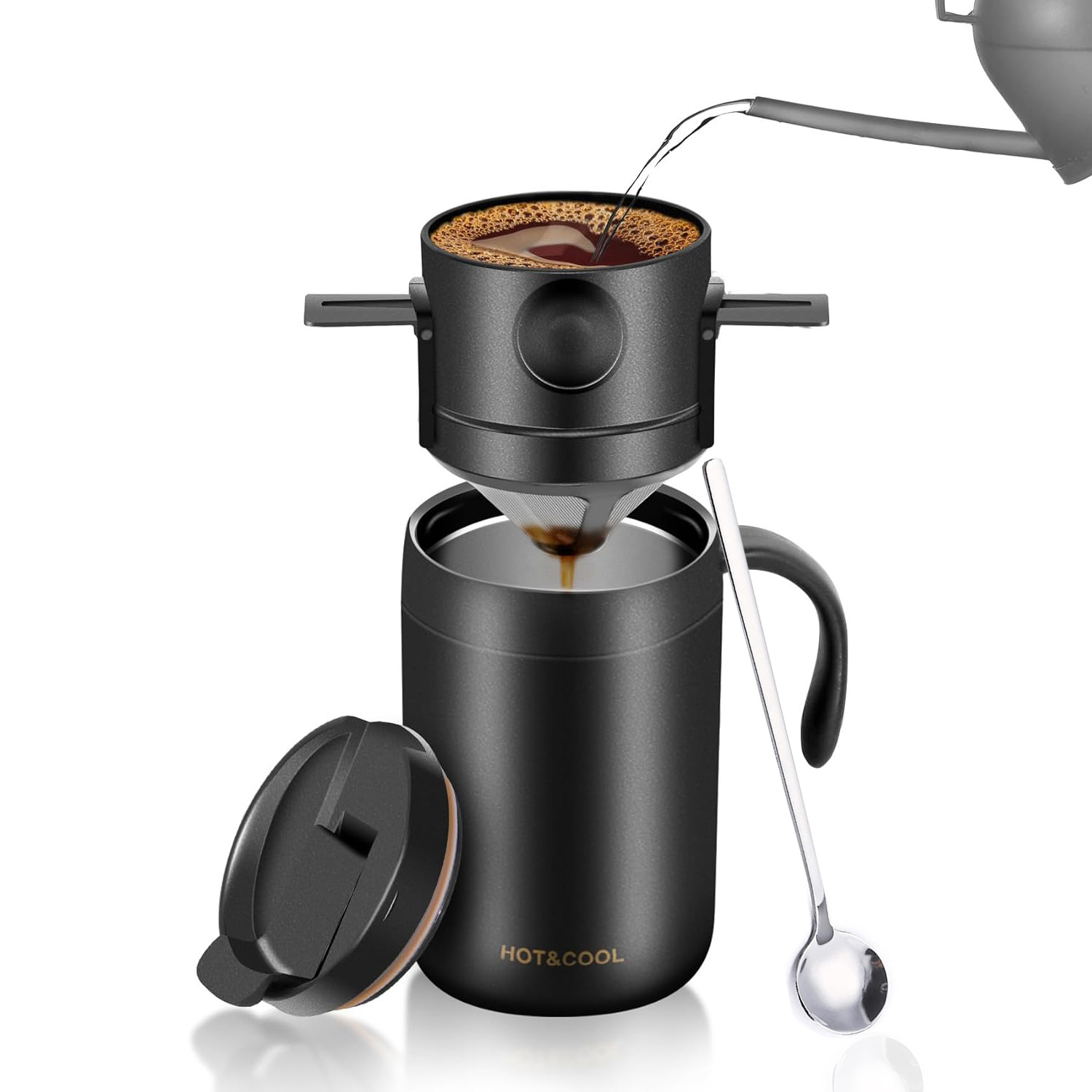 Camping Kaffee Hersteller einstellen Kaffee Tasse isoliert Kaffee Becher mit Kaffee Dripper Pro Wandern draussen Camping Rucksackreisen Heimat Sekretariat: Silber