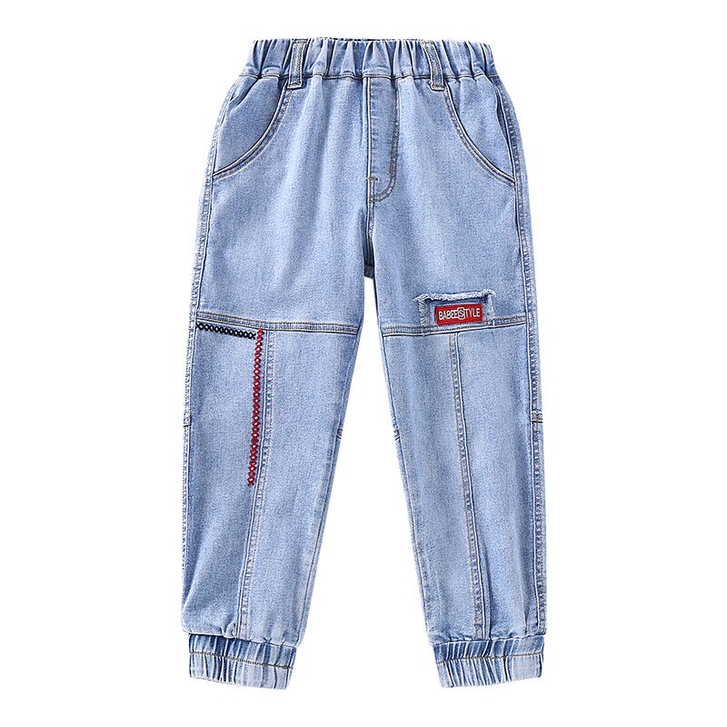 Crianças meninos jeans verão moda bordado calças crianças retalhos denim calças compridas crianças adolescente menino para calças casuais 6-14yrs