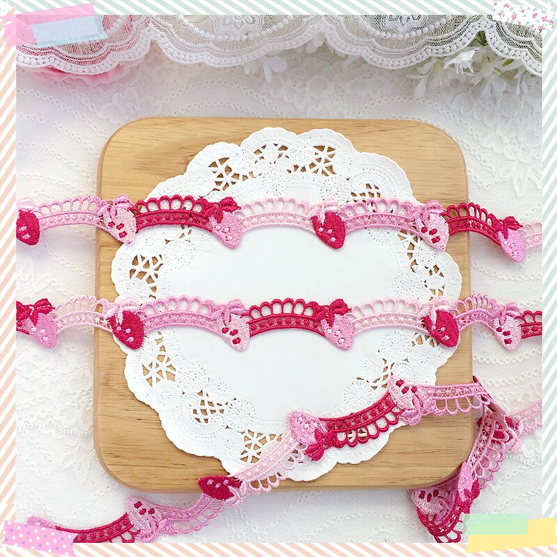 2 Meter 2.6Cm Breed Rood Roze Aardbei Geborduurde Draad Bloem Kant Trim Diy Kledingstuk Accessoires Gehaakte Kant Lint