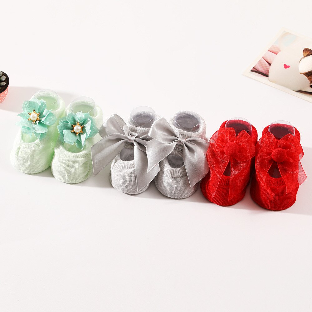 3 Paren/set 0-12Months Baby Sokken Leuke Kant Bloem Parels Crown Bows Antislip Pasgeboren Baby Meisje Sokken Katoen Prinses meisjes Sokken: 10