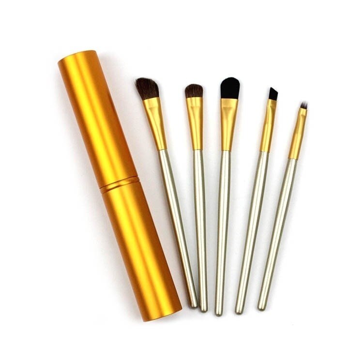 5 Stks/set Cilinder Houten Handvat Oogschaduw Make-Up Borstel Kleine Set Borstel 5 Eye Brush Make-Up Pen Beauty Makeup Tools: Goud