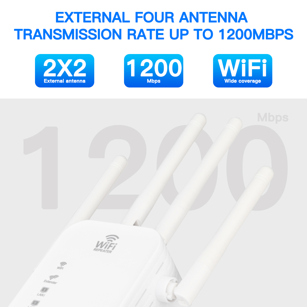 WiFi Repeater 1200Mbps Wireless Amplifier Dual Band 2.4G 5GHz Network Long Range Signal Booster For Home Office Wi-Fi Booster