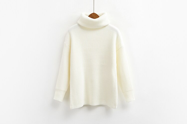 Korean Simple Basic Knitted Sweaters Women Winter Turtleneck Long Sleeve Pullovers Sweater Female Casual Jumper 8 Colors: White