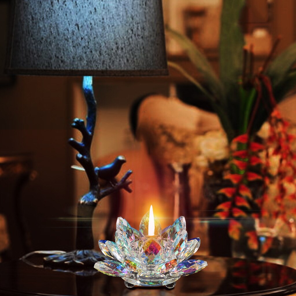 Candelabro de flor de loto de cristal de 38 °, portavelas para té, vela budista, velas para decoración del hogar