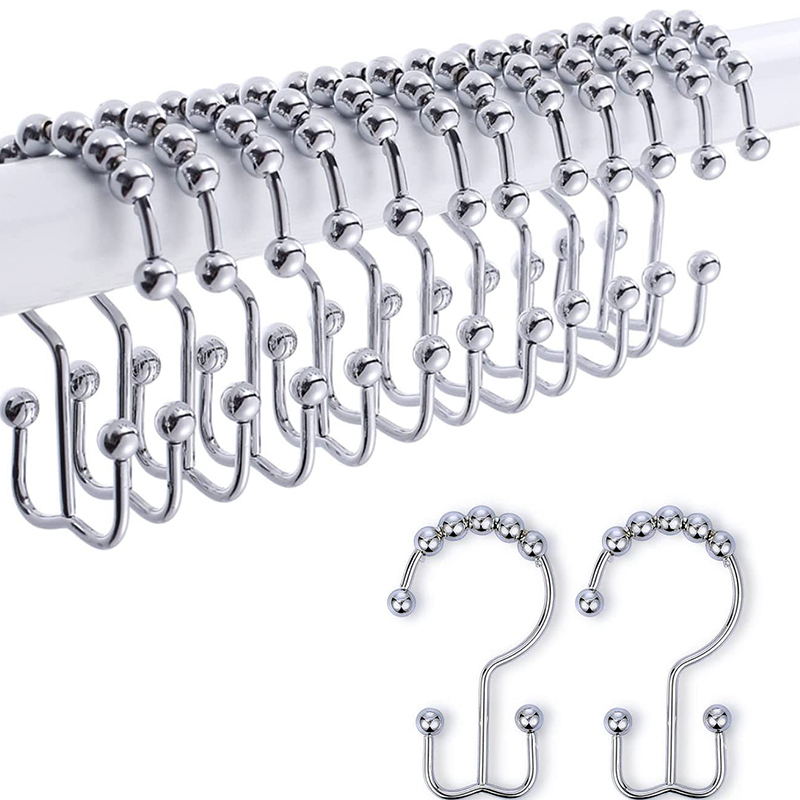 4/6pcs Stainless Steel Bath Curtain Rollerball Hook Curtain Rings Hooks Curtain Ring Rack Anti-slip Roller Bathroom Accessories