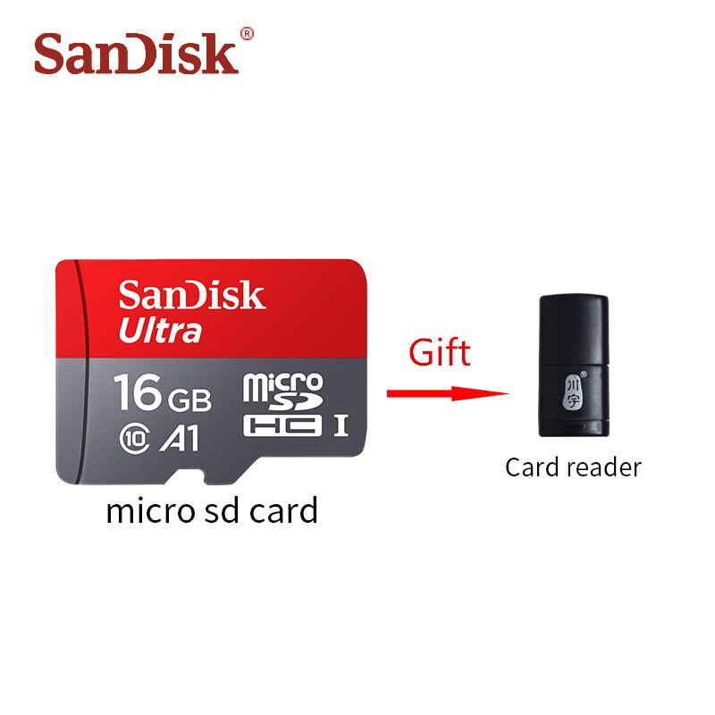 SanDisk-tarjeta Micro SD de 128GB, 64GB, 32GB, 16GB, 98 mb/s, tarjeta de memoria flash usb Class10, producto Original: 16GB with Reader