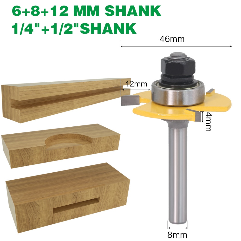 1pc 1/2 &quot; 1/4 &quot; 6mm 8mm 12mm skaft fræser træskærer rille samling samling fræser bit sæt træ fræser værktøjer til snedkerarbejde