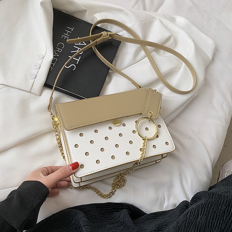 Kleine leder-umhängetaschen für damen, vintage-schultertasche mit kette, schlichte tasche, reisehandtasche und umhängetasche: Khaki