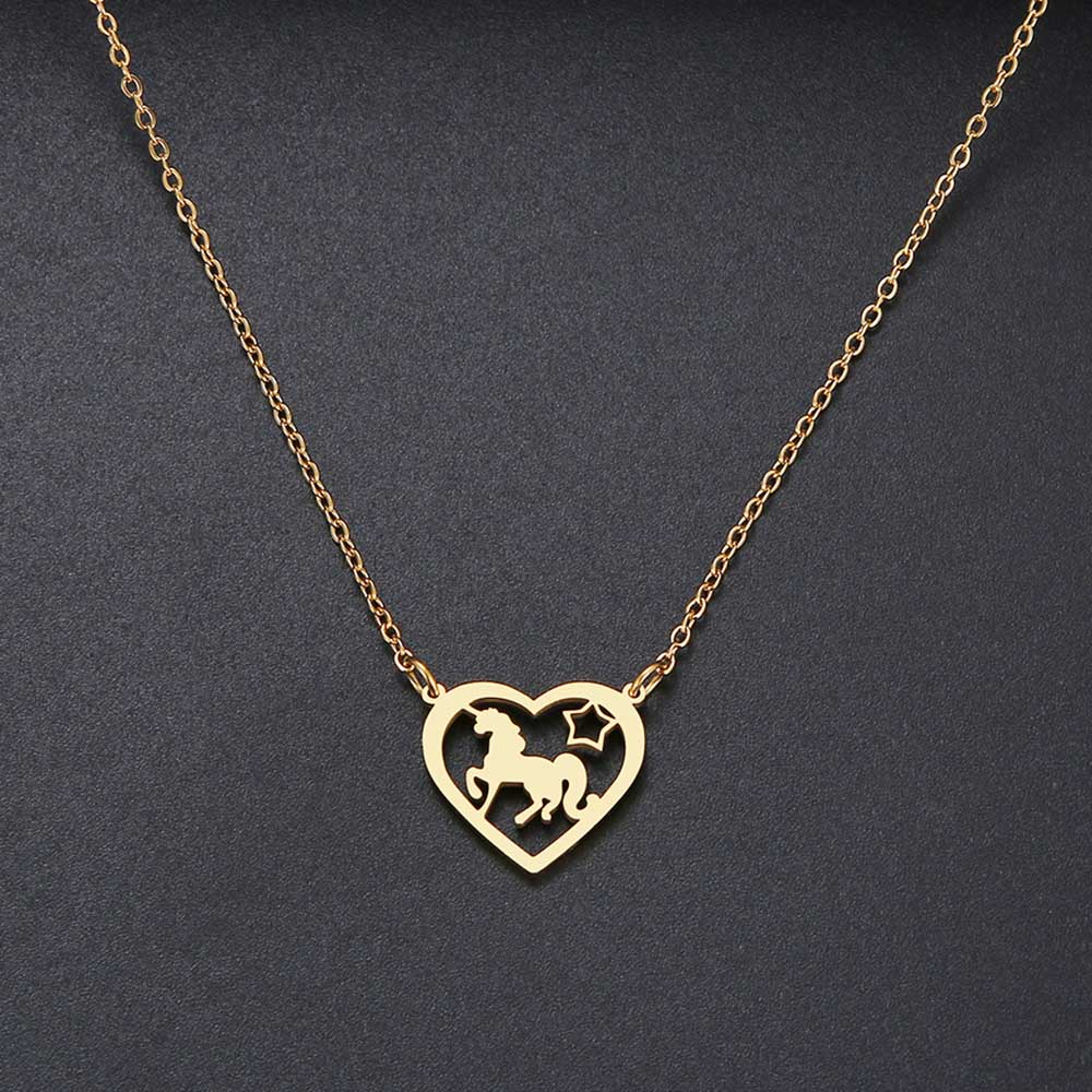 Mode Liefde Hart Eenhoorn Ketting Exquisite Hollow Hanger Kettingen Populaire Keten Collares Roestvrij Stalen Sieraden: Gold