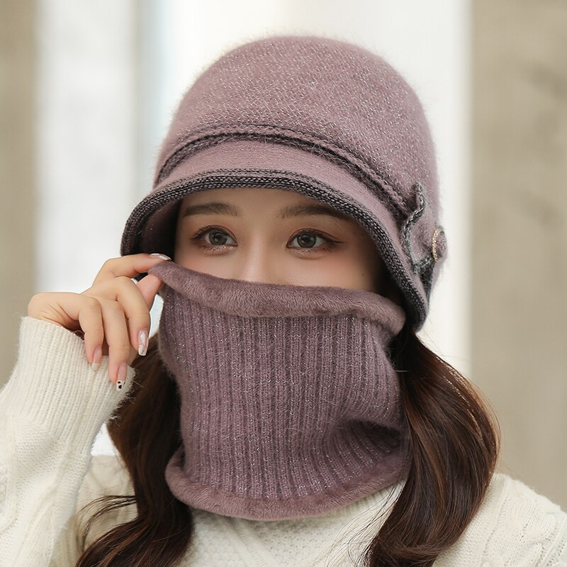 warm Girl Winter Autumn beret hat for women Wool knitted hat for mom Rabbit fur beret solid lady cap fall hat Female cap