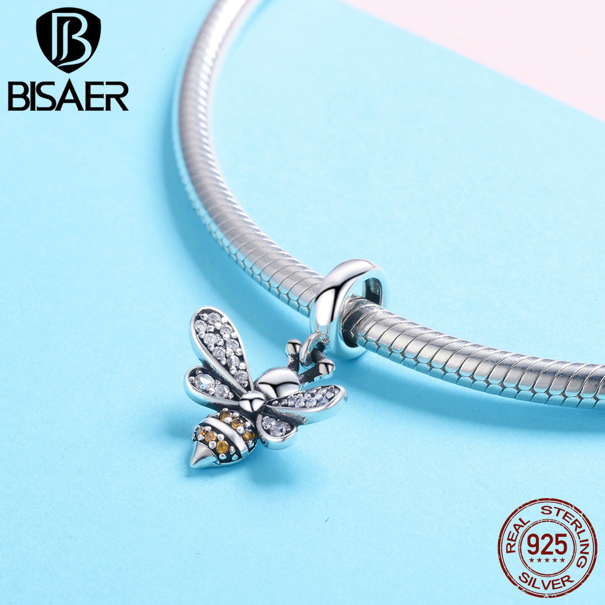 Abalorio de abeja de Plata de Ley 925, cristal de abeja, cuentas de insectos, apto para pulseras, joyería de plata auténtica Original, , ECC821