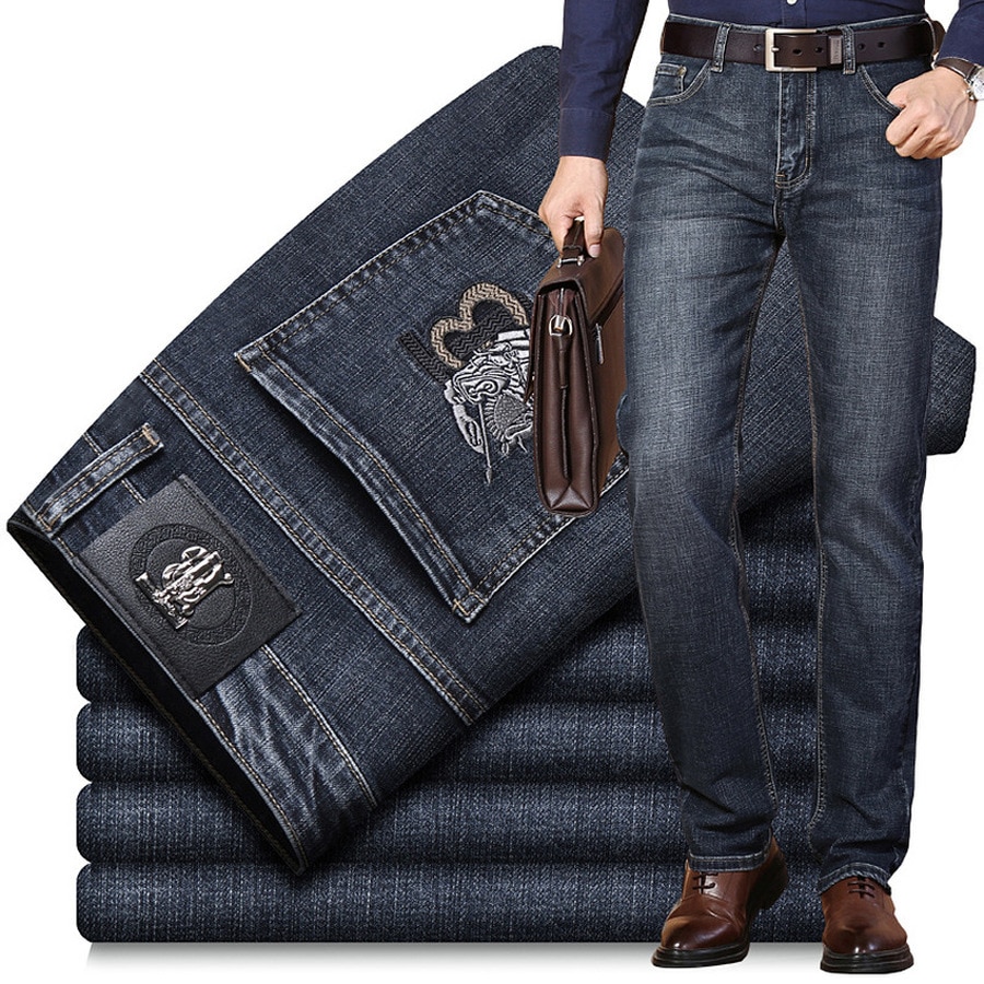 Autumn Winter Men's Jeans Slim Elastic B Word Brand Business Trousers Classic Style Cotton Man Jeans Denim Pants