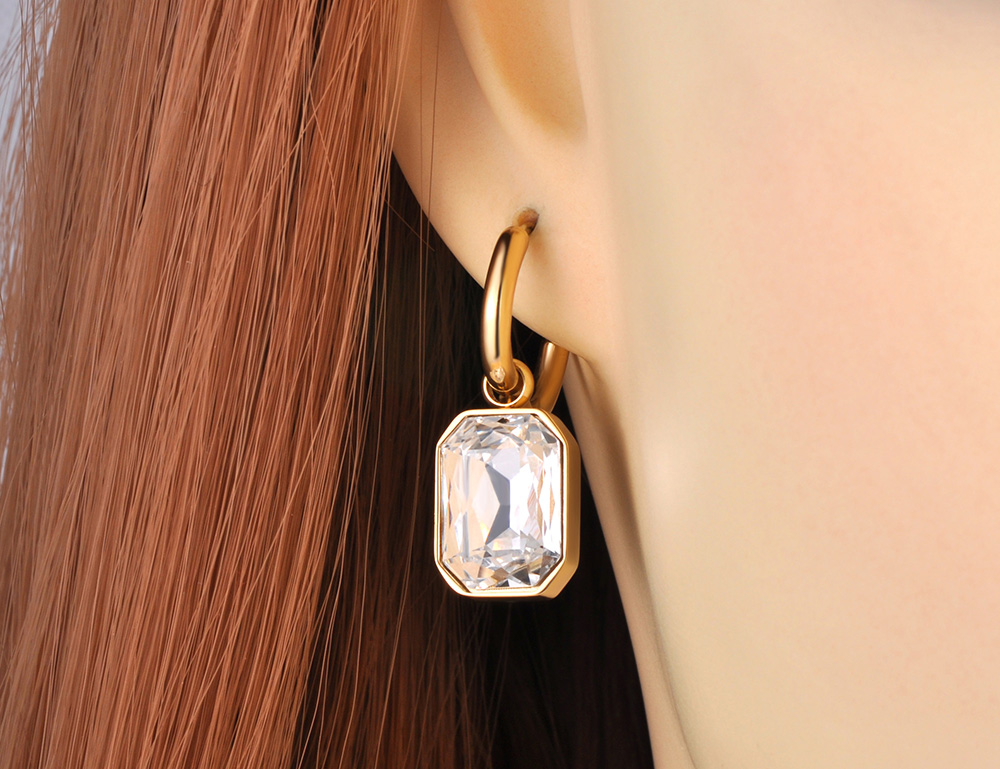 Lokaer-pendientes de aro cuadrados geométricos de acero inoxidable, aretes de cristal de circonia cúbica brillante, joyería para mujer,ьги E22115
