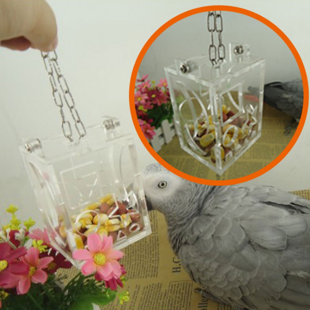 Parrots Food Feeder Hanging Feeding Toy Birds Bell Foraging Chain Round Square Bird Feeder FP8 JY13