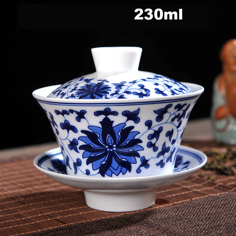 Ensemble de thé chinois Gaiwan bleu et blanc porcelaine Kung Fu ensemble de thé soupière en céramique bol à thé santé tasse à thé et soucoupe Master tasses: A4