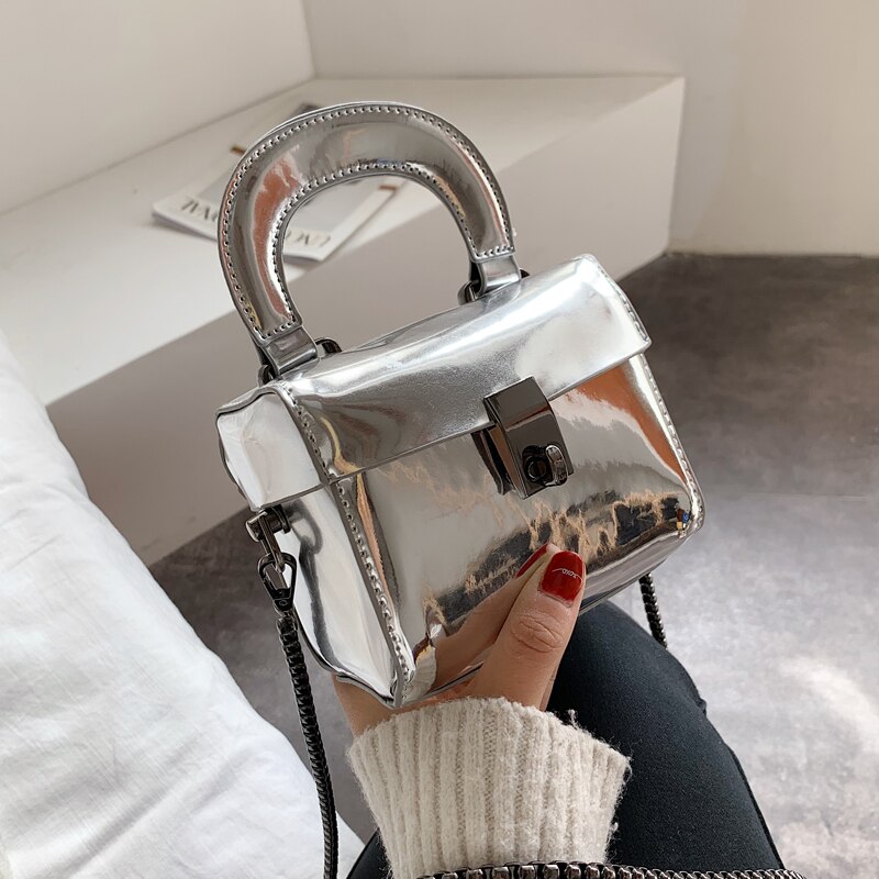 Spiegel vierkante tas hoge lakleren dames handtas slot ketting schoudertas messenger bag