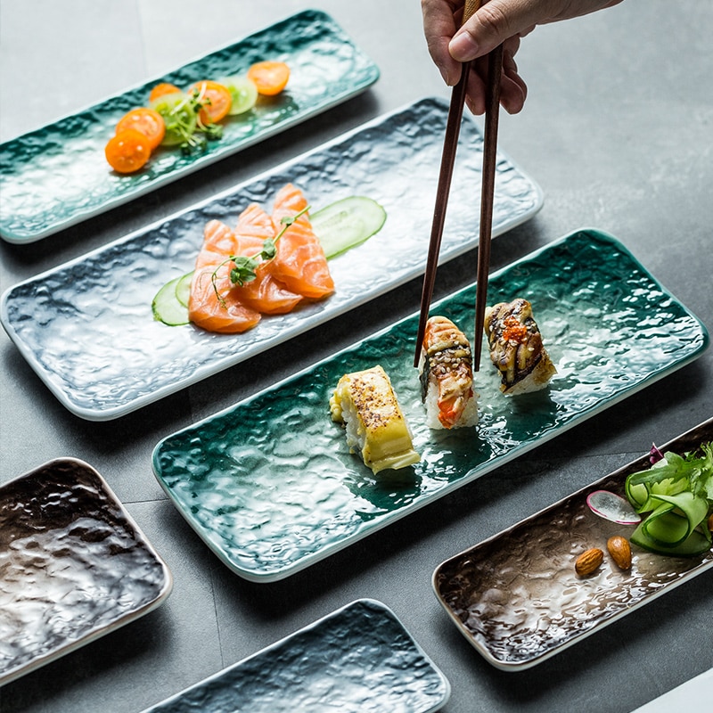 Japansk stil sushi tallerken rektangulær tallerken lang tallerken husholdnings tallerken keramisk bordservice pot service