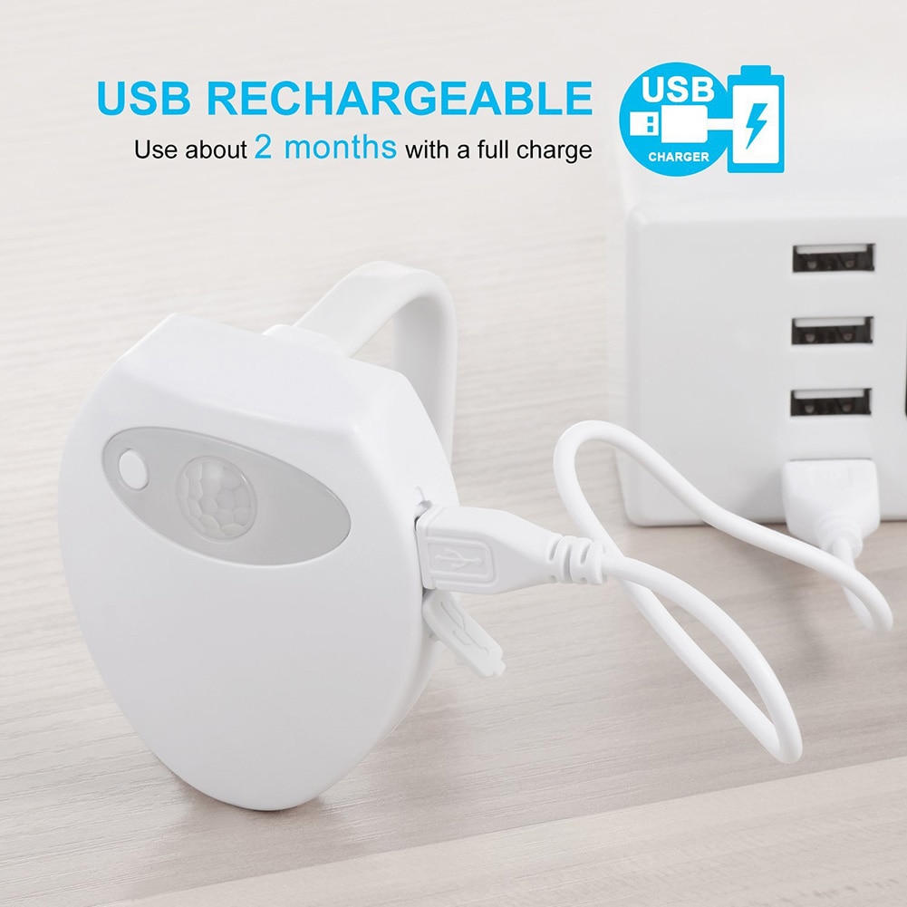 USB Rechargerable Motion Sensor Toilet Light WC Lamp USB Backlight For Toilet Bowl 8 Light Colors Toilet Seat Light Sensor