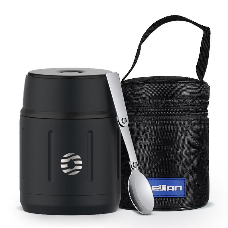 FEIJIAN – boîte à déjeuner, Thermos alimentaire 18/10 en acier inoxydable, conteneurs de soupe alimentaires portables adaptés à la maison et au voyage, gobelet de 500ML: 500ML Black