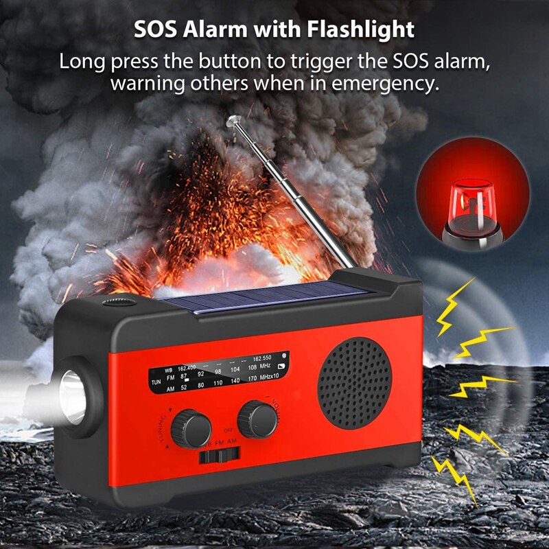 solenergi nødsituasjon er fm wb radio med lommelykt sos alarm dynamo håndveiv noaa radio 2000 mah makt bank til mobiltelefon