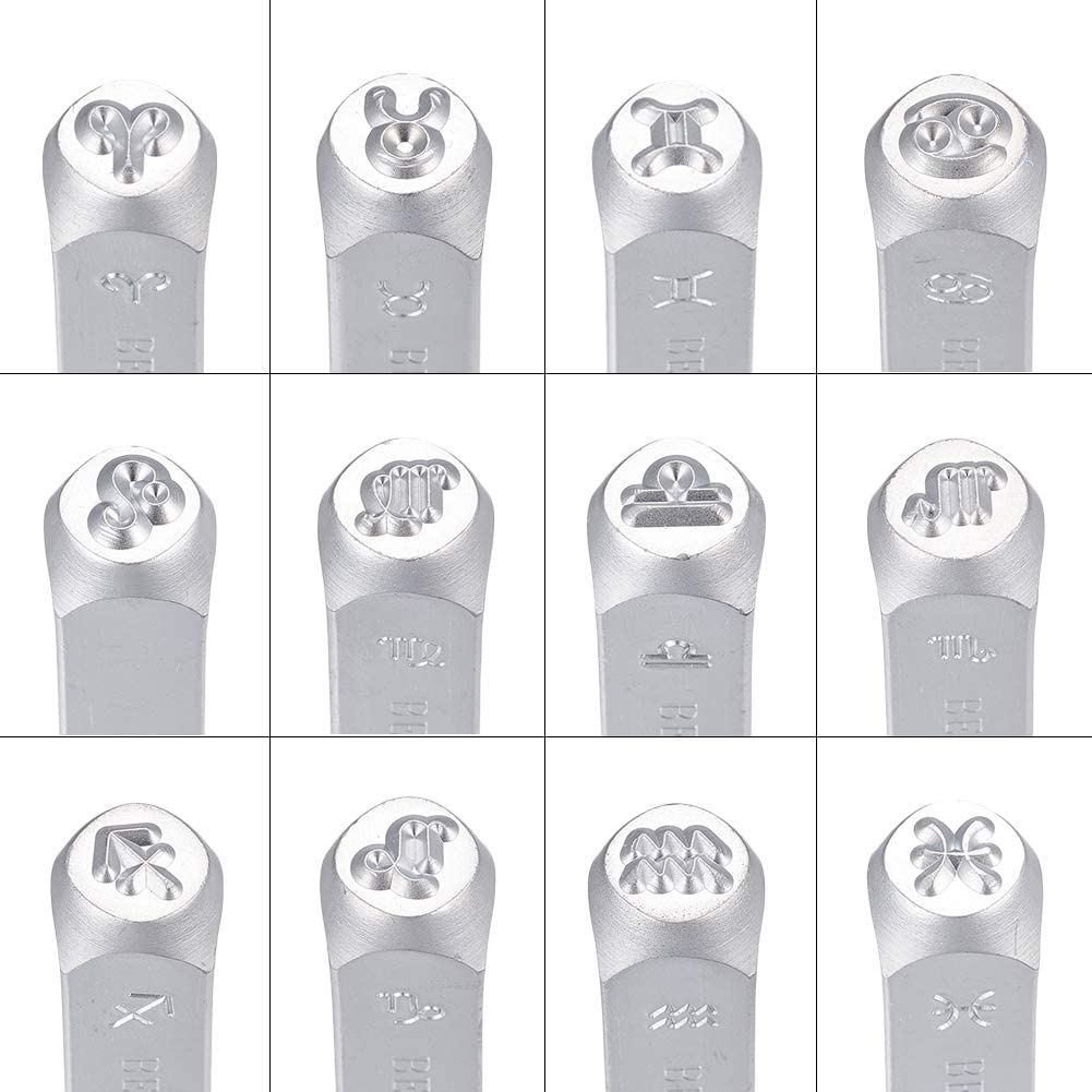 Constellations Theme Matte Diy Metal Stamp Punches 12pcs Set with Tool Case for Jewelry Leather Wood Stamping work Craft