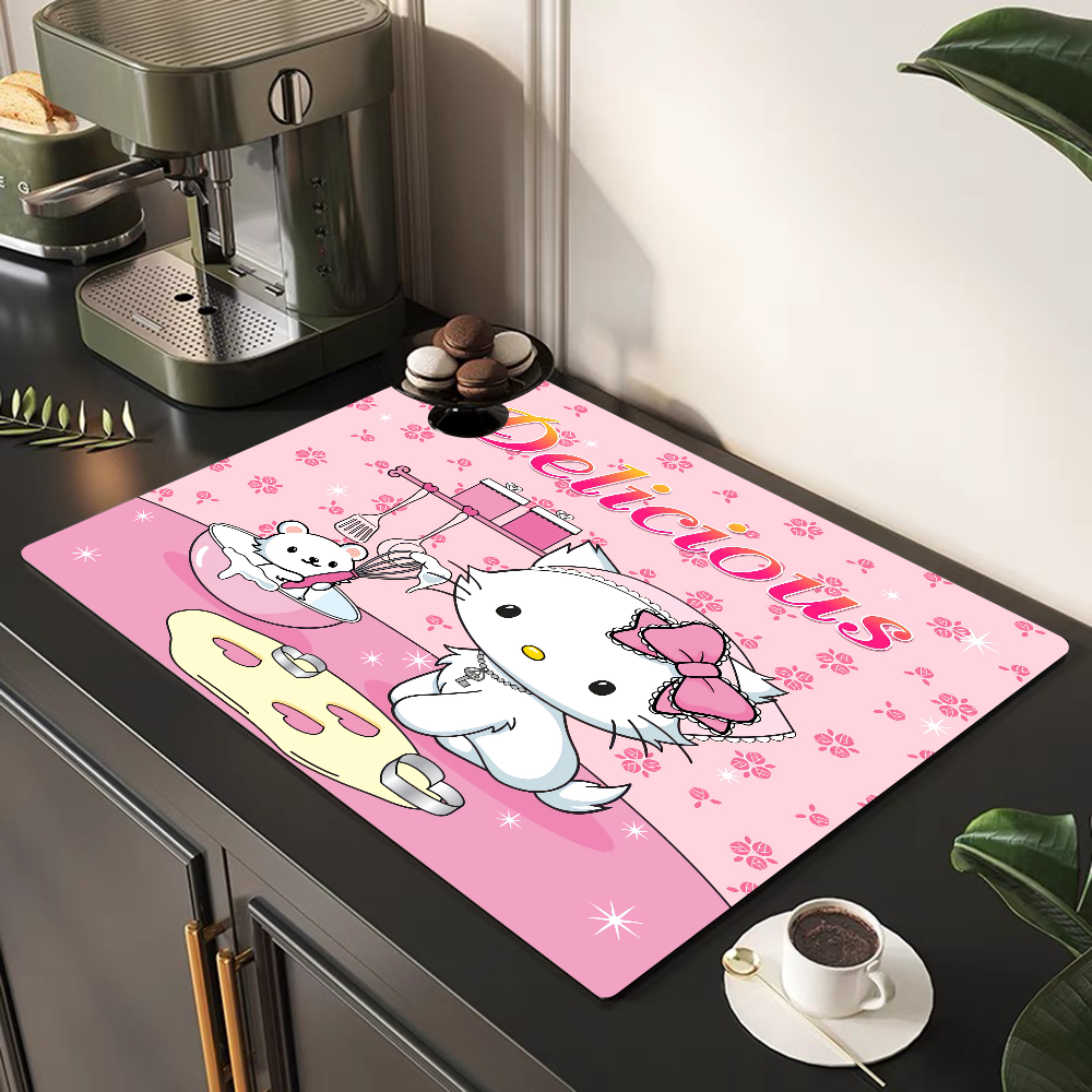 Hello Kitty Printed Dish Drying Mat Super Absorbent Coffee Drain Pad Tableware Quick Dry Rug Kitchen Dinnerware Placemat
