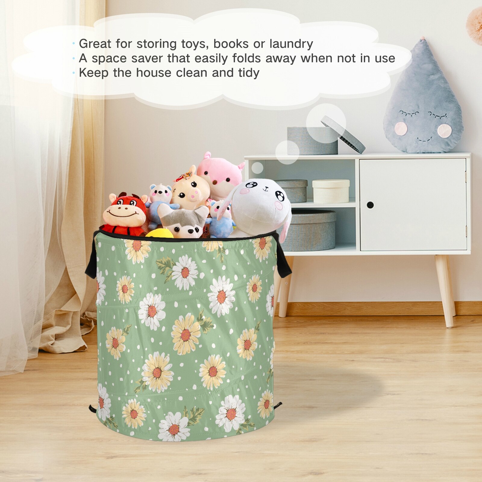 Cloth Art Folding Floral Print Dirty Clothes Toys Storage Bucket Household Storage Basket Dirty Clothes Laundry Basket 40*47cm