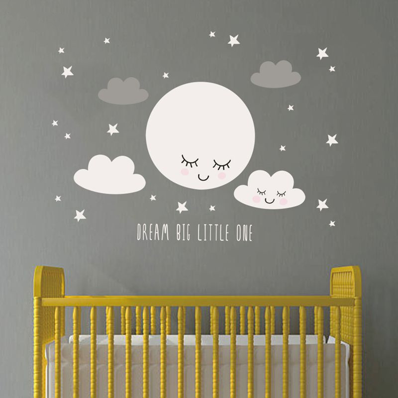 Smiley Wit Cloud Sticker Met Sterren Muurstickers Voor Kinderen Kamers Huisdecoratie Baby Muurschildering Jongens Girsl Kamer Decal T200603