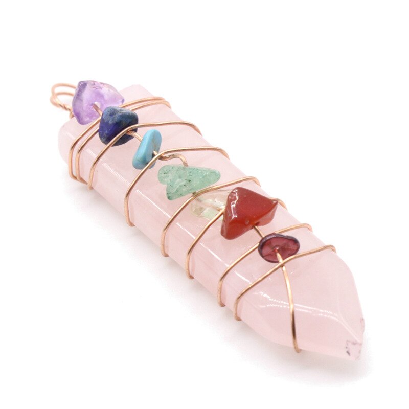 Reiki Handmade Wrap Pendulum 7 wisiorki czakry uzdrawiający kryształ naturalny klejnot kamień ametysty lazuryt Point miecz wisiorki