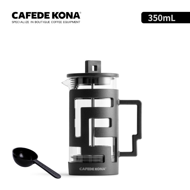 CAFEDE KONA presse française café presse thé cafetière en verre cafetière haute densité en acier inoxydable maille verre résistant à la chaleur: BLACK 350ML