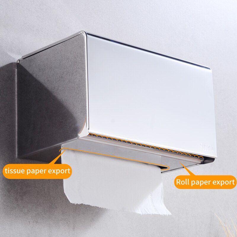 Toalettpappershållare med hylla vattentät rostfritt stål pappershanddukshållare väggmonterad vävnadsrulle pappershållare