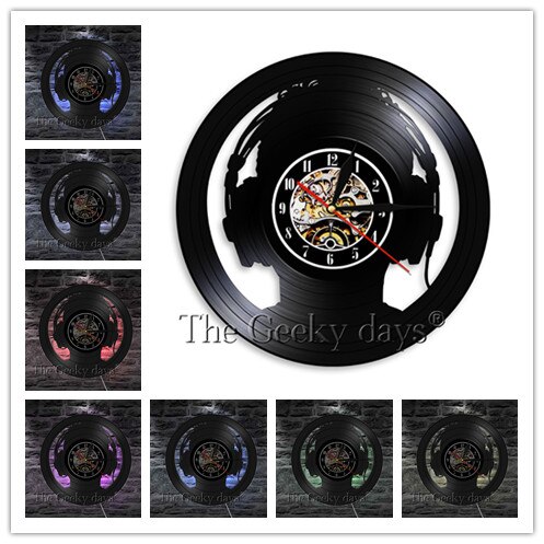 Schimpanse Denker Affe Gorilla 3D Wanduhr Kopfhörer Schallplatte Wanduhr ICH Liebe Gute Musik Persoanlity Zauberstab Kunst Dekorative: Grau / 12 Zoll mit LED