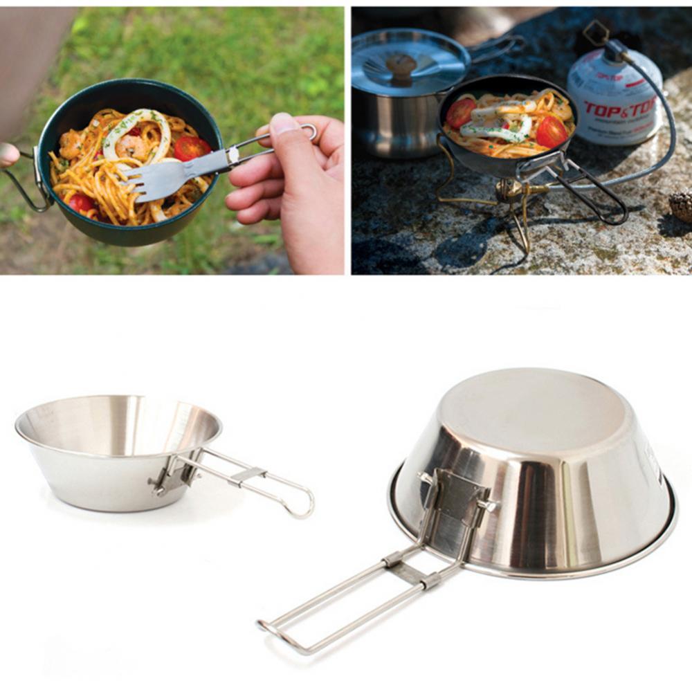 Opvouwbare Draagbare Roestvrijstalen Kom Voedsel Schotel Container Camping Wandelen Camping Accessoire Picknick Plaat Kom Servies