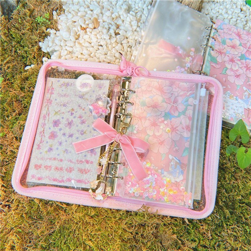 Cuaderno de hojas sueltas A6 Sakura, 90 hojas de papel, carpeta, flores de cerezo, diario