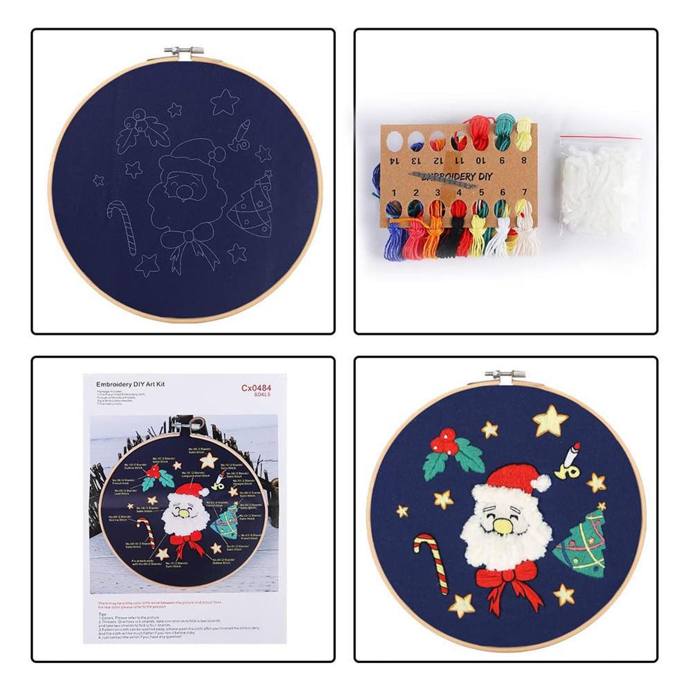 Christmas Patterns Embroidery Kit for Beginners Cross Stitch Embroidery Hoop Embroidery Color Floss Kit