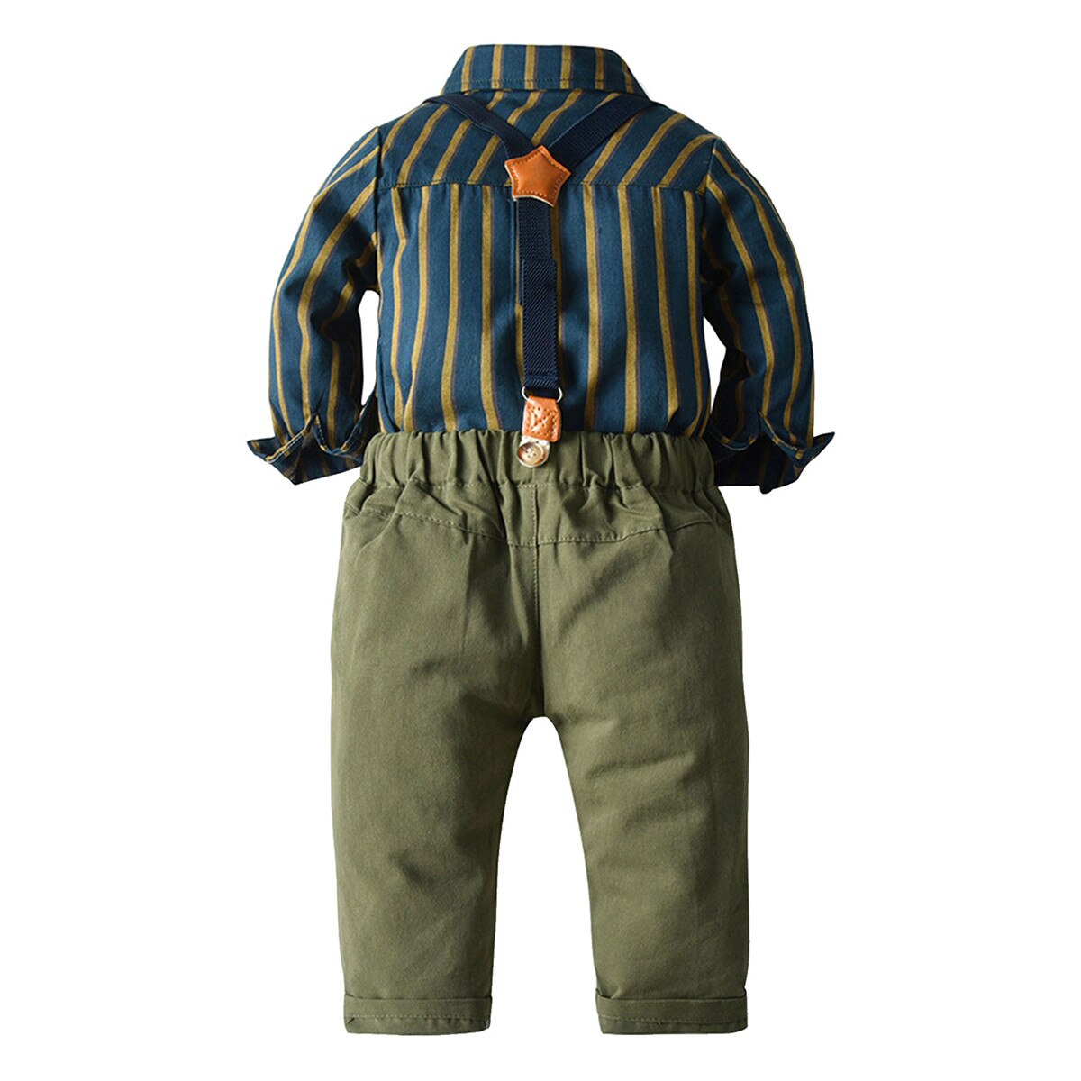 Kleinkind Baby Junge Outfit Lange Ärmel Revers Gestreiften Hemd Hosenträger Hosen Gentleman Anzug für Jungen freundlicher Party Kostüm setzt