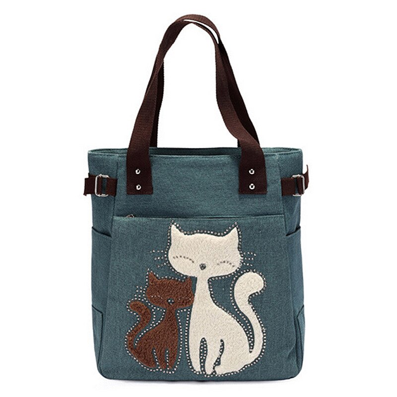 Dames Canvas Tas Vrouwen Schoudertassen Vrouwelijke Leuke Kat Handtas Casual Totes Lady College School Boeken Tas Boodschappentas Voor meisjes: green