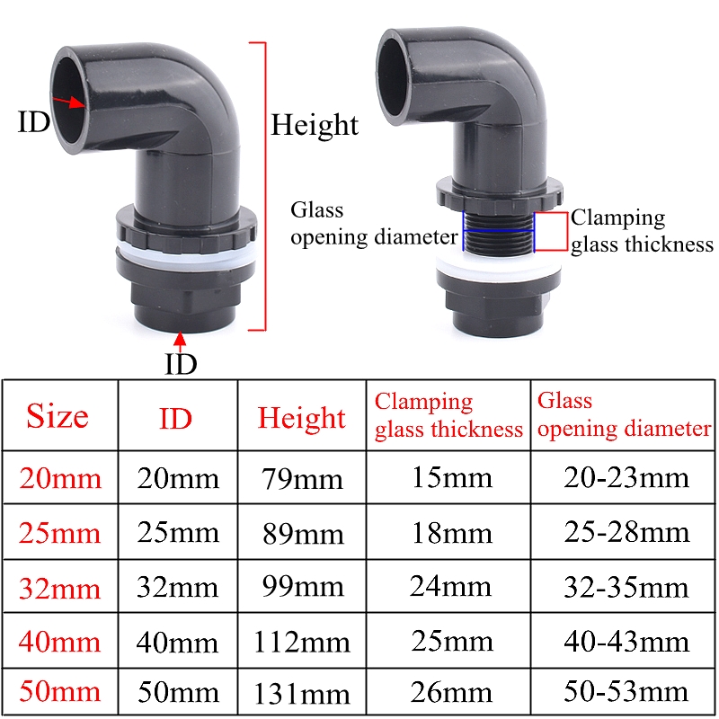 Black 20-50mm Aquarium Fish Tank Drain Joint PVC Pipe Water Supply Tube Connector Household DIY Water Inlet Outlet Tank Joint: Gold / 1/4''