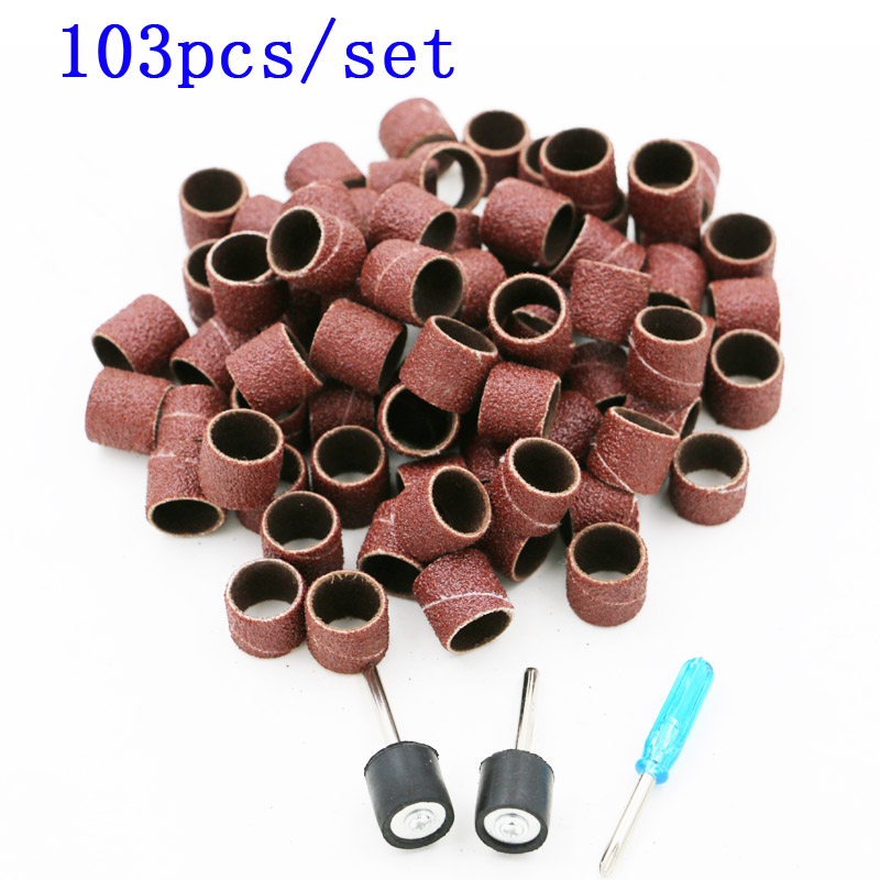 103 stks/set 1/2 Schuurbanden Kit + 2 Schuren Drum Opspandoorns voor Dremel Rotary Gereedschap + 1 schroevendraaiers