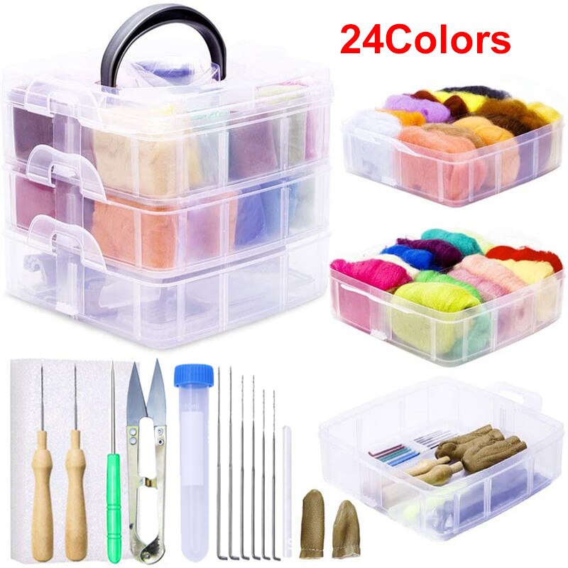 24/40 Colors Needle Felting Wool DIY Wool Felt Kit Wool Felt Toys Materials Felt Needle For Beginners: 24 Colors with box