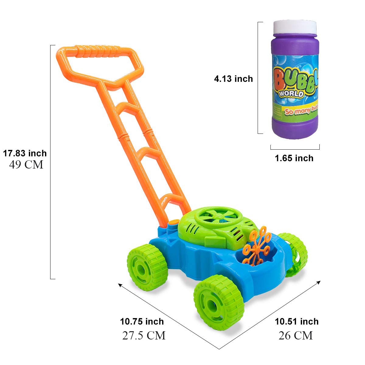 Mini coche de burbujas automático para niños, cortacésped de burbujas de 49cm, andador de sonido de juguete para exteriores, de cumpleaños, líquido casero