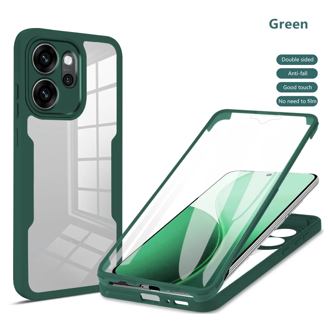 Funda protectora de cuerpo completo a prueba de golpes para OPPO Reno 14F 14 Pro Reno14 F 5G, funda protectora de pantalla, Coque Fundas: green / Oppo Reno 14