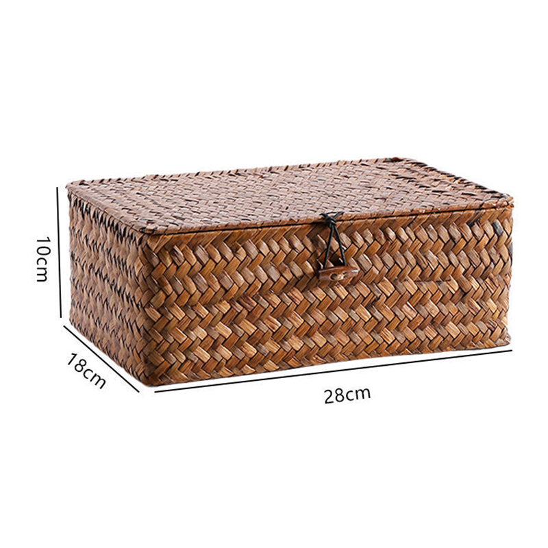 Straw Weaving Storage Box Retro Organizer Furniture Boxes Portable Container Lid Storage Box Multipurpose Accessories Boxes: Chocolate