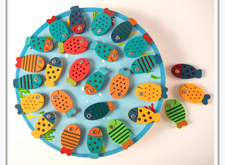 1 impostato per Bambini Gattino Giocattolo di Pesca Della Ragazza Del bambino Di Legno di Pesca Magnetica 1-3 Anni di Età del Ragazzo Giocattolo Educativo: Default Title