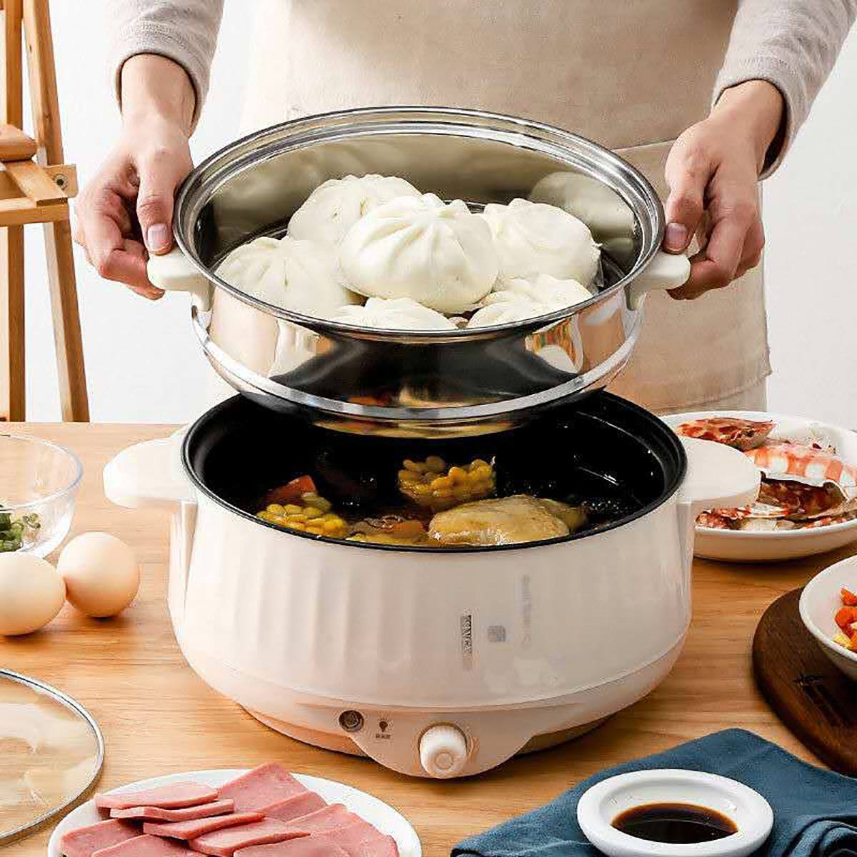 20-24cm Multi-Function Electric Cooker Non-stick Multicooker Electric Cooker For Travel School Home Free 400W-1000W