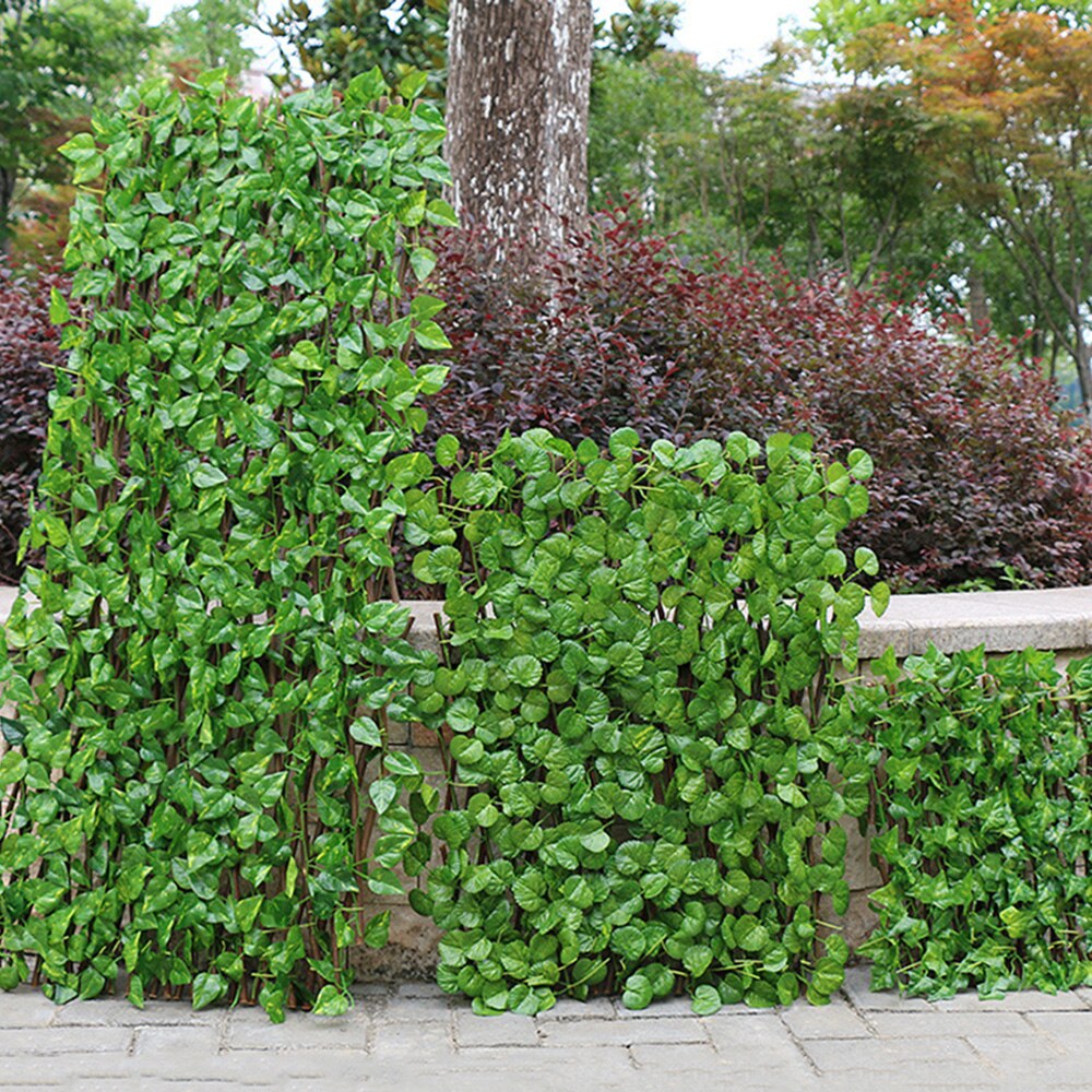Retractable Artificial Garden Fence Expandable Faux Privacy Fence Vines Climbing Frame Gardening Plant Leaves Fence Home Decor