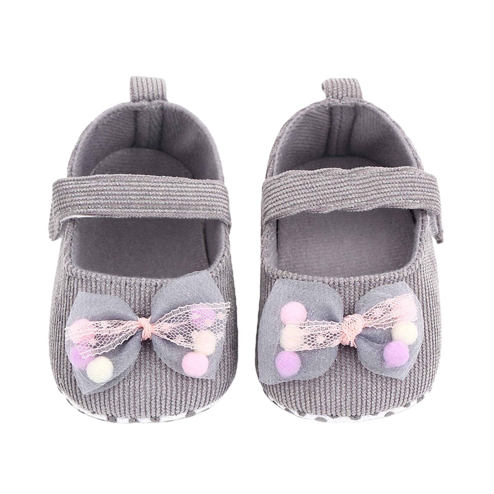 Girl's Solid Princess Shoes Soft Anti-Slip Flats Sole Baby Shoes with Bowknot Decoration 0-18M Baby First Walkers Shoes: Gray / 0-6 Months