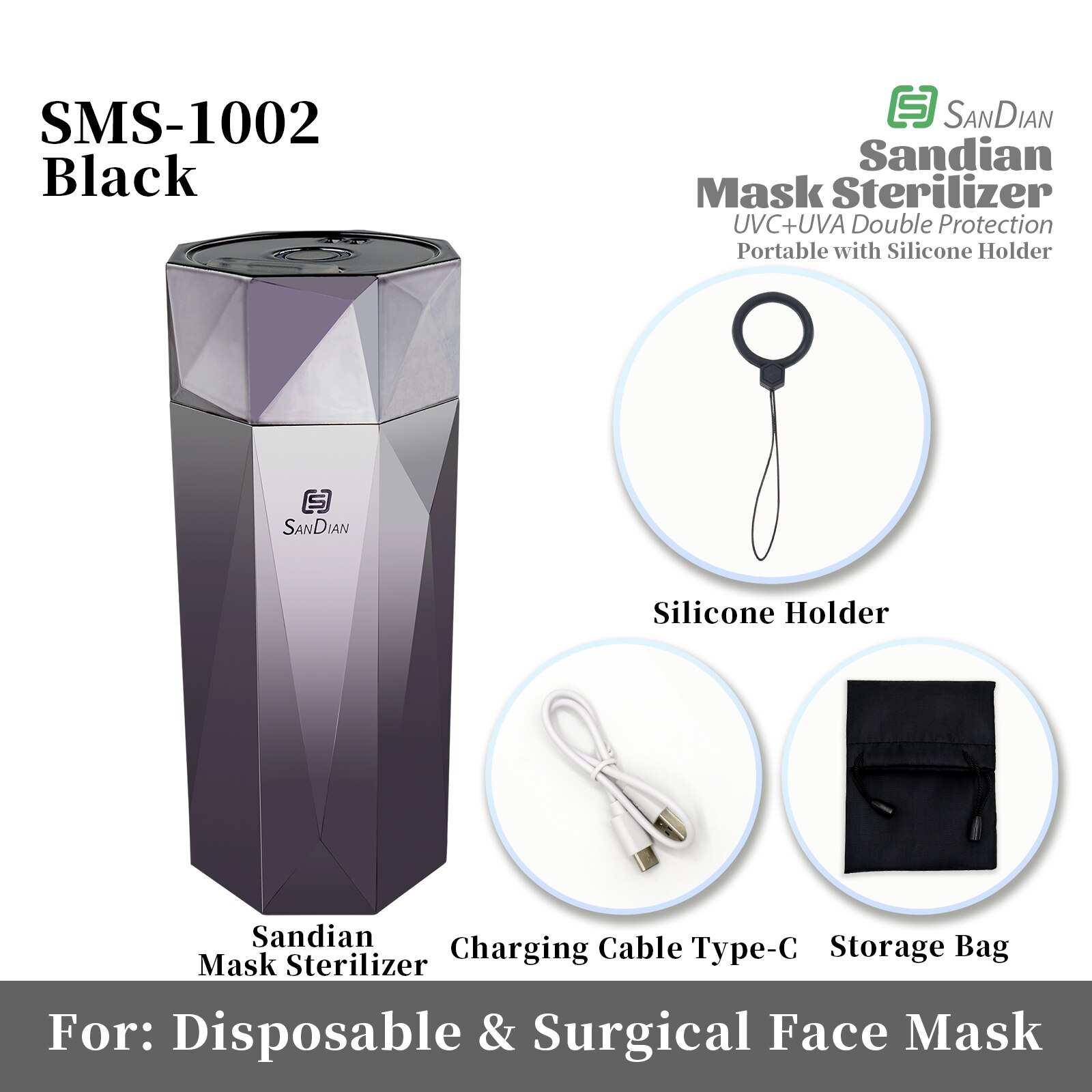 UVC + UVA Sterilisieren fallen Für Maske Schmuck Ohrring Ring Multifunktions kompakt Tragbare Wiederaufladbare Keimtötende Desinfektion: SMS-1002